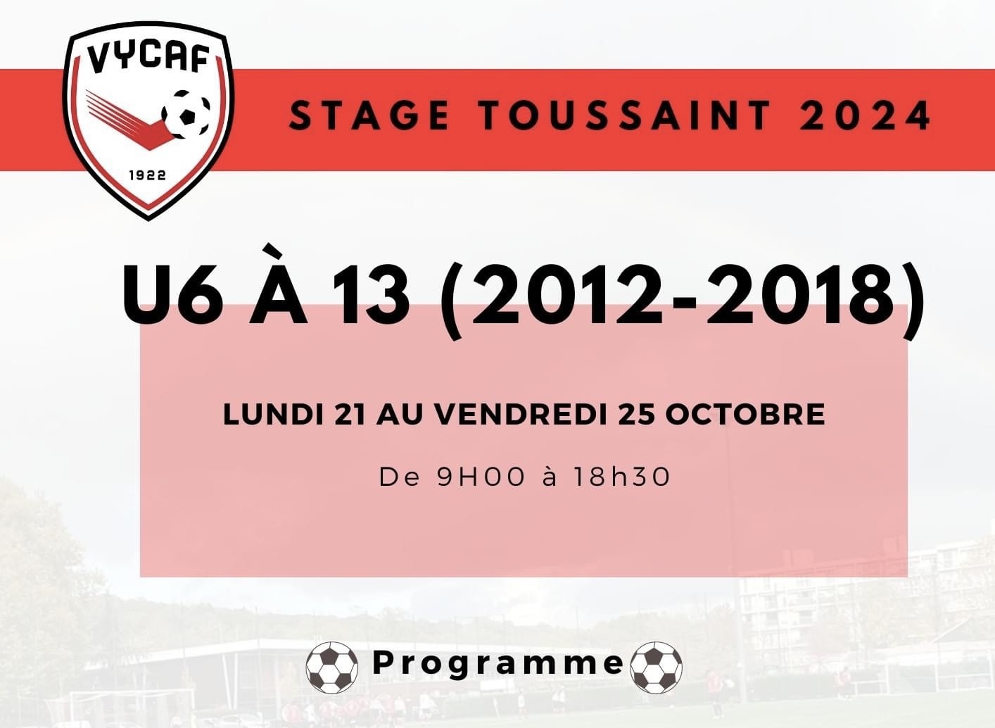 STAGE TOUSSAINT 21/25 OCTOBRE 