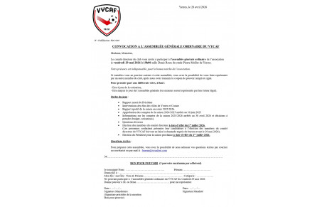 Assemblée générale du VYCAF le 29 mai 2026